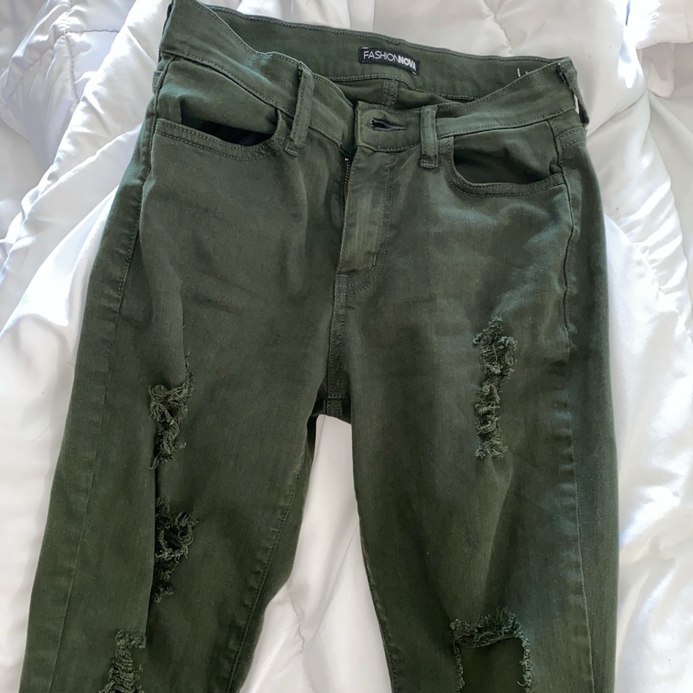olive glistening jeans from fashionnova